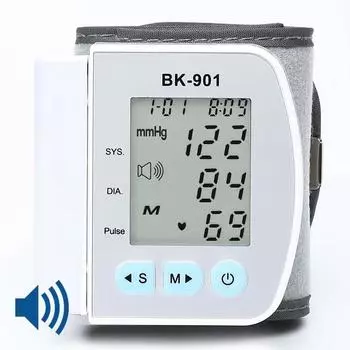 Умный ЖК-экран на запястье, цифровой автоматический тонометр для измерения артериального давления, сфигмоманометр с функцией измерения сердечного ритма, английская голосовая трансляция