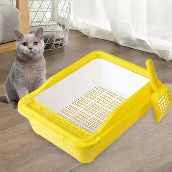 Умывальник для кошек, туалет для котенка, песочница с защитой от брызг и совком, подстилка для туалета, высокая жёлтый