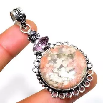 Унакит Аметист Драгоценный камень 925 Посеребренная подвеска ручной работы 2,46 дюйма 2.46 зелёный