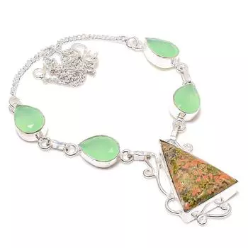 Ювелирное ожерелье из серебра 925 пробы с унакитом и халцедоном 18 дюймов o7C49 зелёный