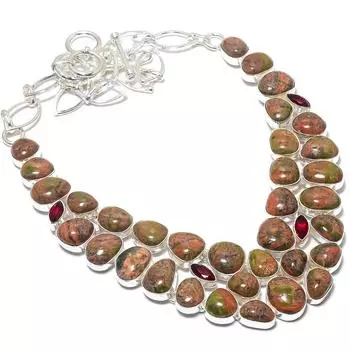 Unakite,Garnet Gemstone Handmade 925 Silver Jewelry Necklace 18 JCN484-73