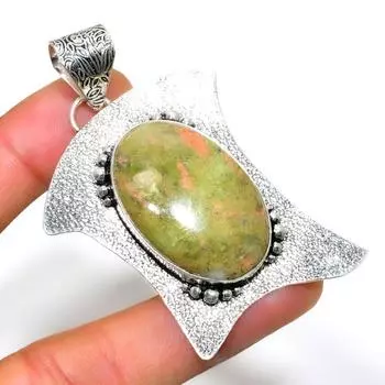 Unakite Gemstone 925 Silver Plated Handmade Jewelry Pendant 2.65 2.65 зелёный