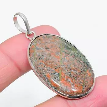 Unakite Gemstone 925 Sterling Silver Jewelry Pendant 2.17 C9m55 зелёный