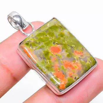 Unakite Gemstone 925 Sterling Silver Jewelry Pendant 1.46 v8c16 зелёный