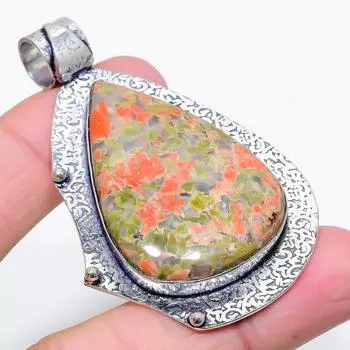 Ювелирная подвеска из серебра 925 пробы с драгоценным камнем унакит 2,64 дюйма i1M49 зелёный