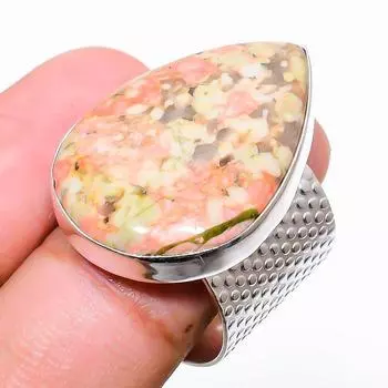 Unakite Gemstone 925 Sterling Silver Jewelry Ring Size 7.5 w8A94 7.5 зелёный