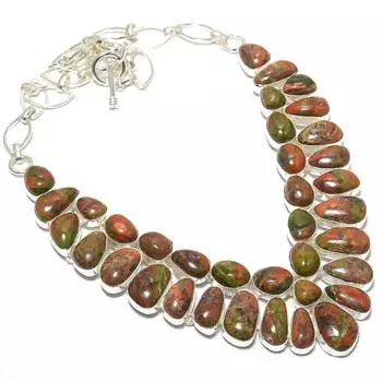 Ювелирное ожерелье из серебра 925 пробы с драгоценным камнем унакит, 18 дюймов JCN398-23