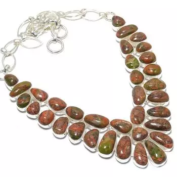 Ювелирное ожерелье из серебра 925 пробы с драгоценным камнем унакит, 18 дюймов JCN398-5
