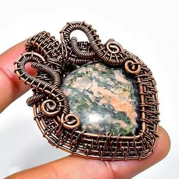 Подвеска из медной проволоки ручной работы с драгоценным камнем унакит 2,17 дюйма 2.17 зелёный