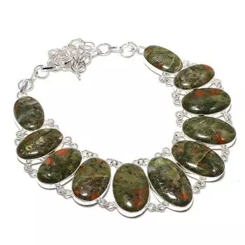Unakite Handmade 925 Sterling Silver Jewelry Necklace 18 P8G50