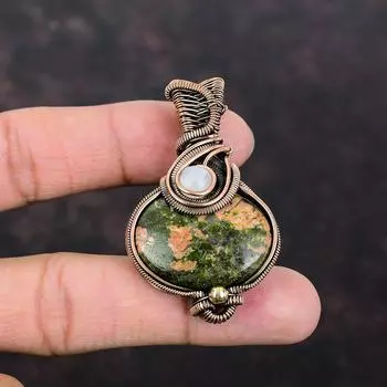 Unakite Pendant Copper Wire Wrapped Pendant Handmade Jewelry Rainbow Moonstone Pendant Gemstone Copper Jewelry Gift For Him Designer Pendant