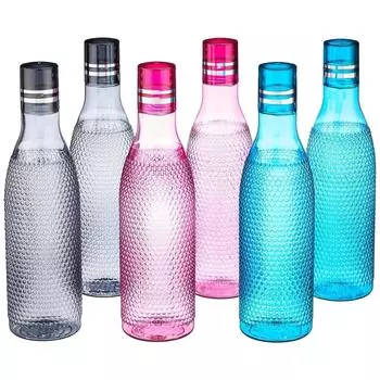 Unbreakable Plastic Water Bottle I Leak Proof I BPA Free Food Grade Fridge Water Bottle I Ideal for Gym, 1 Litre Each, Set of 6, Assorted Set of 6