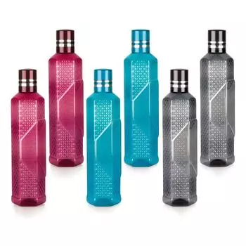 Unbreakable Plastic Water Bottle I Leak Proof I BPA Free Food Grade Fridge Water Bottle I Ideal for Gym, 1 Litre Each, Set of 6, Assorted Set of 6