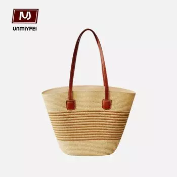 Uncle Braid Summer Large Capacity Straw Woven Bag Female 2025 New Arrival Vacation Seaside Beach Satchel Tote Bag Beige
