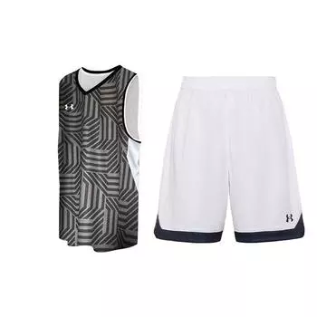 Under Armour All Over Print Повседневный дышащий топ без рукавов Тренировочные шорты Баскетбольный комплект Мужские комплекты 23500102-001+21500202-100 M