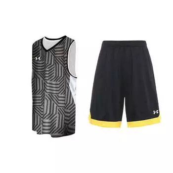 Under Armour All Over Print Повседневный дышащий топ без рукавов трикотажные шорты баскетбольный комплект мужские комплекты черный 23500102-001+21500202-001 M
