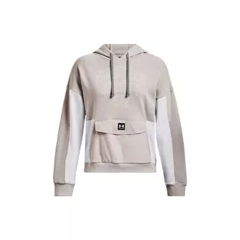Under Armour American Vintage Letter Embroidery Color Block Hoodie Women Hoodies Gray White 1374113-592 XL