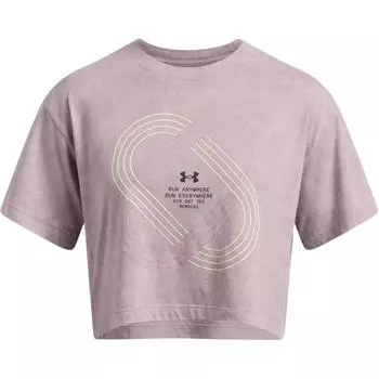 Under Armour Anywhere UA Run Short Sleeve Logo Print Round Neck T-Shirt Women Tops Purple 1386343-015 XL