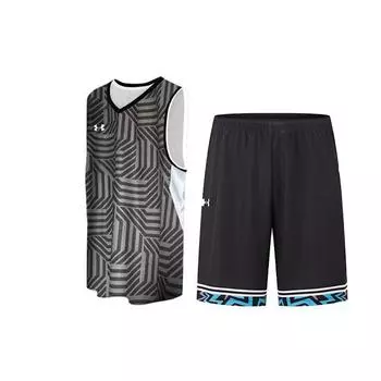 Under Armour Баскетбольный жилет с V-образным вырезом и принтом логотипа и шорты со средней талией, повседневный спортивный комплект для мужчин, черный цвет 23500102-001+24500211-001 L
