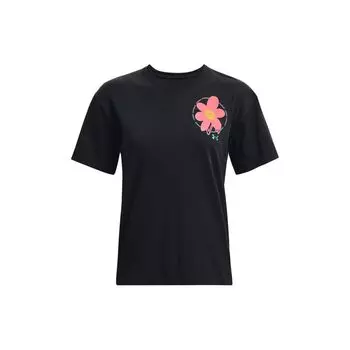 Under Armour Bloom Heavyweight Logo Print Round Neck Pullover Short Sleeve T Shirt Women Tops Black 1376472-001 XL