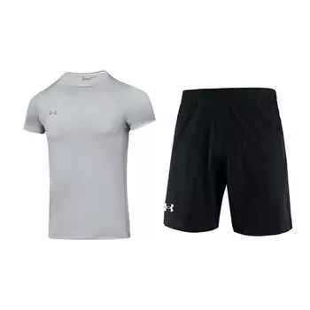 Under Armour Breathable Comfortable Crew Neck Short Sleeve T-Shirt And Versatile Mid-Rise Shorts Casual Sports Set Men sets 23500506-011+22500214-001 S