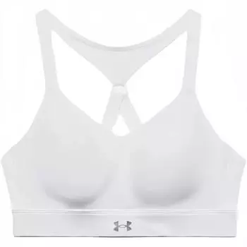 Under Armour Breathelux Solid Logo Высокоинтенсивный спортивный бюстгальтер Женское нижнее белье Белый 1370739-100 S