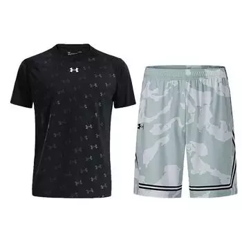 Under Armour Быстросохнущие трикотажные камуфляжные футболка и шорты, повседневный спортивный комплект, унисекс, комплекты 21500531-001+24500210-100 L
