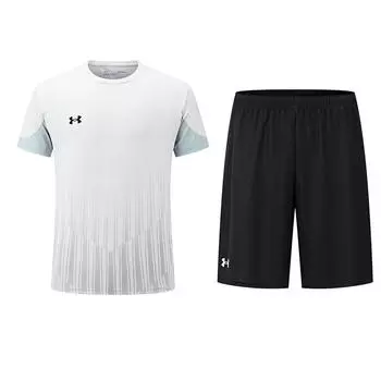 Under Armour Casual Running Color Block Crew Neck Pullover Short Sleeve Jersey Loose Breathable Mid Rise Shorts Sports Set 24500507-100+24500204-001 M
