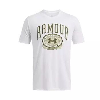 Under Armour Collegiate Logo Print Crew Neck Short Sleeve T-Shirt Men Tops White 1379537-101 M