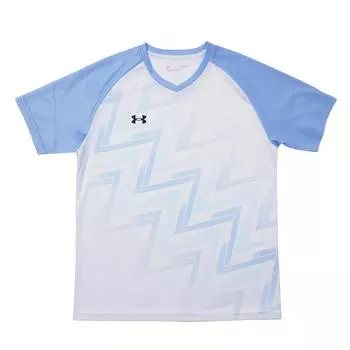 Under Armour Color Block Logo Print Casual Sports V-Neck Short Sleeve T-Shirt Unisex Tops Blue White 25500520-100 XS
