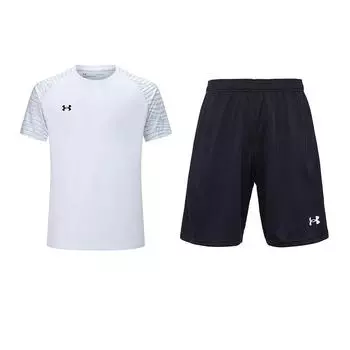 Under Armour Color Block Logo Versatile Pullover Short Sleeve T-Shirt And Mid Rise Shorts Casual Sports Set Men sets 24500509-100+21500201-001 L
