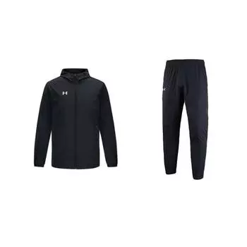 Under Armour Color Block Loose Fit Hooded Zip Long Sleeve Knit Straight Leg Pants Casual Sports Set Unisex sets Black 22500706-001+21600411-001 XL