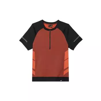 Under Armour Color Block Outdoor Casual Sports Half Zip Round Neck Pullover Short Sleeve Raglan T-Shirt Men Tops Red 1366503-002 XL