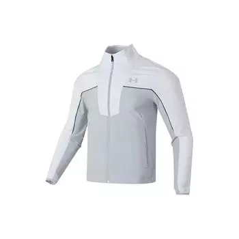 Under Armour Color Block Running Sports Stand Collar Long Sleeve Jacket Men Jacket White 1350044-100 S