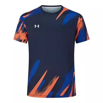 Under Armour Color Block Sports Running Workout Casual Short Sleeve T-Shirt Unisex Tops Navy-Blue 25500515-409 XL
