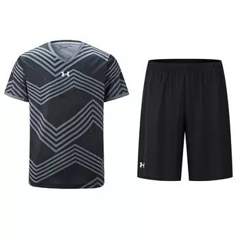 Under Armour Color Block Striped Logo Printed Pullover Short Sleeve Jersey And Elastic Shorts Casual Sports Set 23500503-001+24500204-001 M