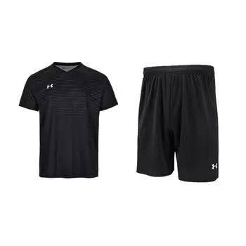 Under Armour Comfortable Striped V-Neck Short Sleeve Shorts Casual Sports Set Unisex sets Black 25500519-001+25500218-001 S