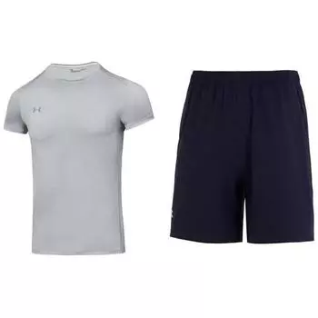 Under Armour Crew Neck Pullover Short Sleeve T-Shirt Mid Rise Breathable Shorts Casual Sports Set Men sets 23500506-011+24500201-409 S