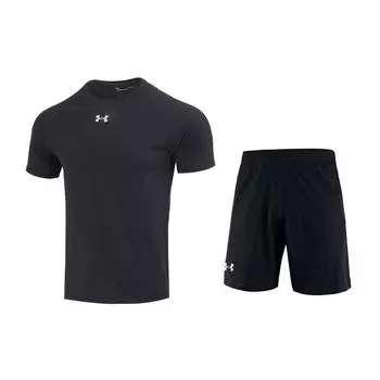 Under Armour Crew Neck Pullover Short Sleeve Top And Elastic Shorts Casual Sports Set Men sets Black 23500511-001+22500214-001 M