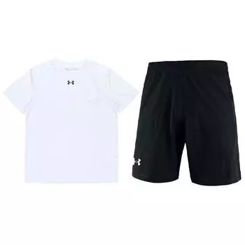 Under Armour Crew Neck Pullover Training Short Sleeve T-Shirt Logo Elastic Zipper Shorts Casual Sports Set Men sets Black 21500513-100+22500214-001 S