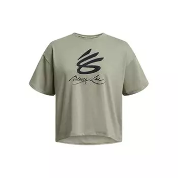 Under Armour Curry X Bruce Lee Collaboration SS24 Весенняя серия Футболка с круглым вырезом и графическим принтом Женские топы Зеленые 1383314-504 L