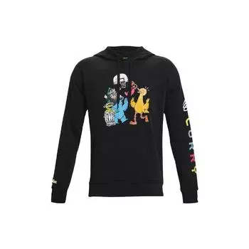 Under Armour Curry X Sesame Street Cartoon Letter Pattern флисовая теплая спортивная толстовка с капюшоном для мужчин, черные 1366639-001 XL