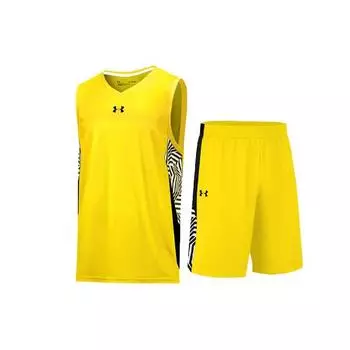 Under Armour Цветной блок логотип дизайн повседневный пуловер жилет средняя талия шорты баскетбольный комплект мужские комплекты желтый 23500101-790+23500201-790 M