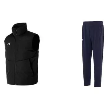 Under Armour Цветной воротник-стойка спортивный уличный беговой повседневный жилет брюки комплект мужской активной одежды 23600803-001+23600703-409 4XL