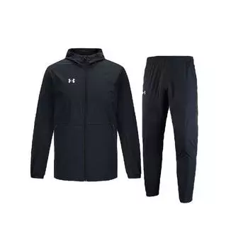 Under Armour Длинные брюки с принтом логотипа, однотонная куртка с капюшоном и длинными рукавами, повседневный спортивный костюм, мужской костюм, черный 21600411-001+22500706-001 M