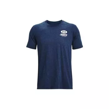 Under Armour Dopamine Круглый вырез горловины Спортивная футболка с буквенным логотипом и штрих-кодом Печать Мужские топы Синий 1370527-408 M