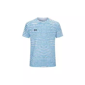 Under Armour Dopamine Print Simple Logo Sports Striped Celebrity Celebrity Short Sleeve Unisex Tops Blue 24500510-465 L