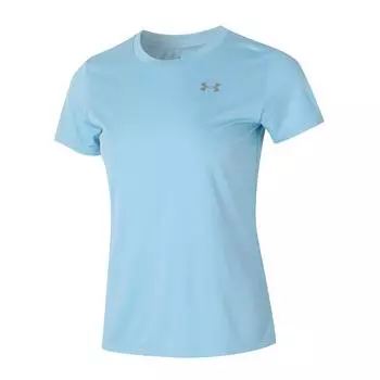 Under Armour Dopamine Solid Color Brand Logo Fitness Training Breathable Short Sleeve Regular T-Shirt Women T-Shirts Blue 1384246-490 XS
