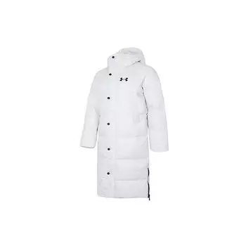 Under Armour Down Puffer Parka Solid Logo Print Sports Casual Long Down Jacket Women outerwear White 1375454-100 XL