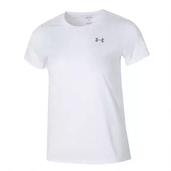 Under Armour Дышащая быстросохнущая однотонная футболка-пуловер с круглым вырезом и небольшим логотипом, женская футболка белого цвета 1384246-100 M